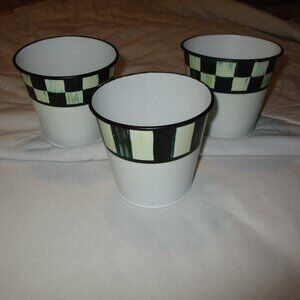 MacKenzie-Childs Set of 3  Courtly Check  Enamel Herb Pots Spectator Galvanized